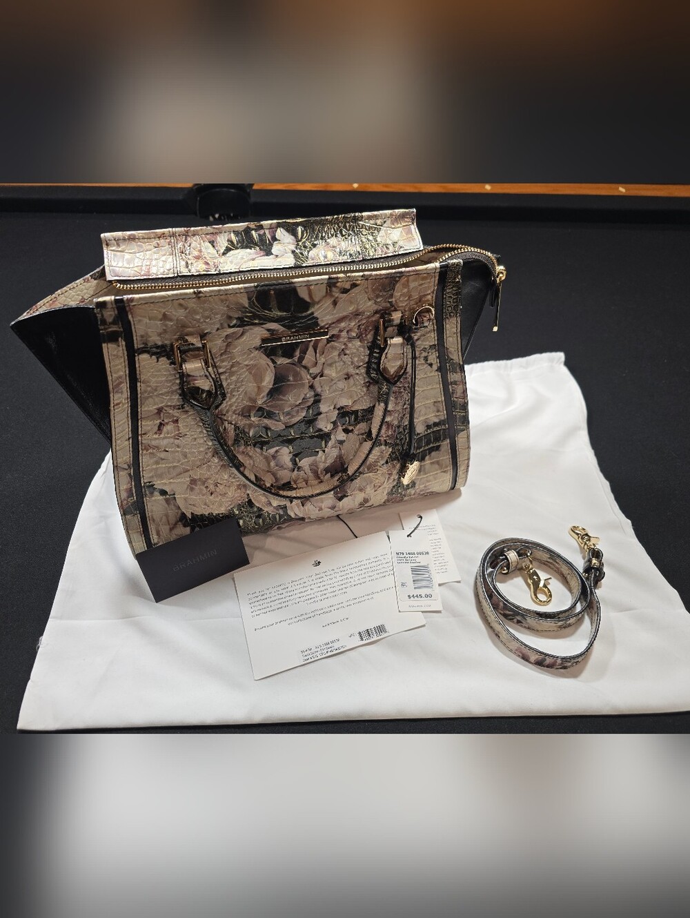 Brahmin Floral Embossed Satchel in Blush Taupe